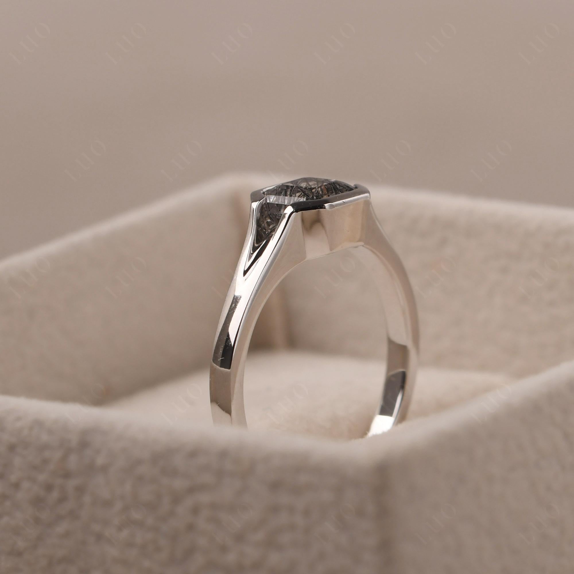Black Rutilated Quartz Bezel Solitaire Ring - LUO Jewelry 