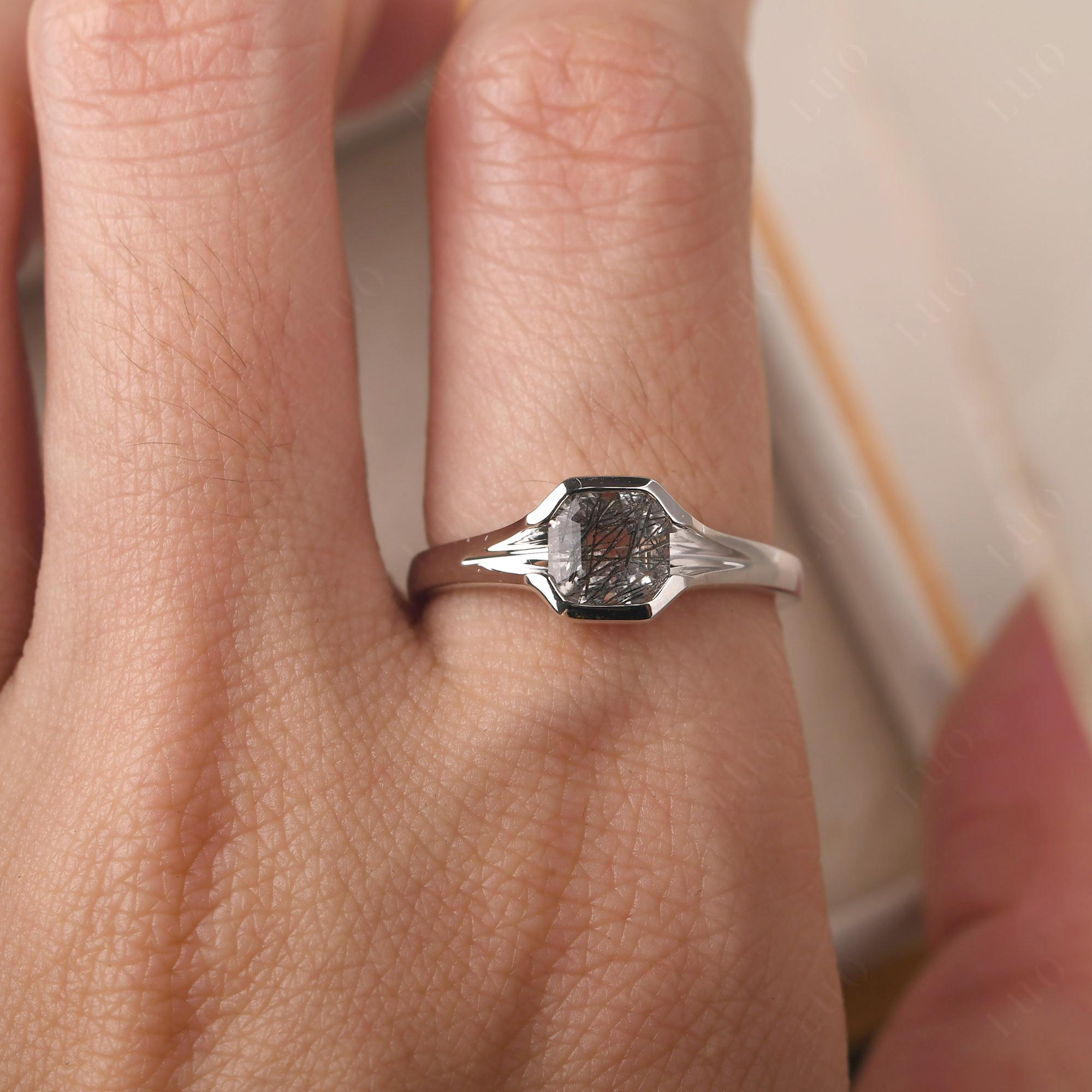 Black Rutilated Quartz Bezel Solitaire Ring - LUO Jewelry 