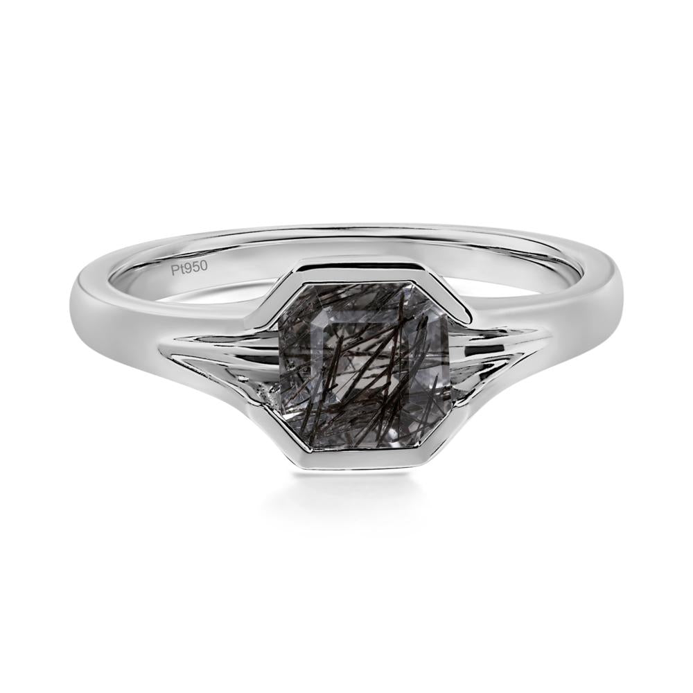 Black Rutilated Quartz Bezel Solitaire Ring - LUO Jewelry #metal_platinum
