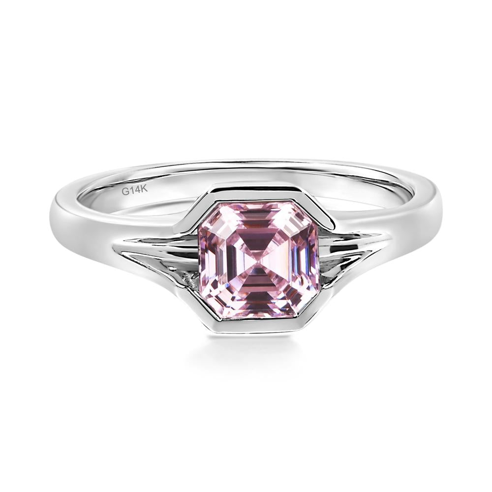 Pink Cubic Zirconia Bezel Engagement Ring - LUO Jewelry #metal_14k white gold