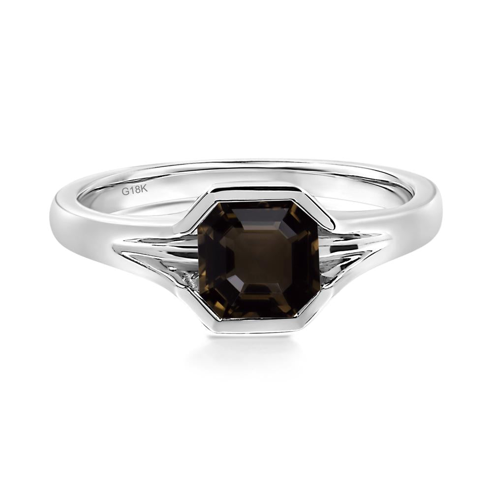 Smoky Quartz Bezel Engagement Ring - LUO Jewelry #metal_18k white gold