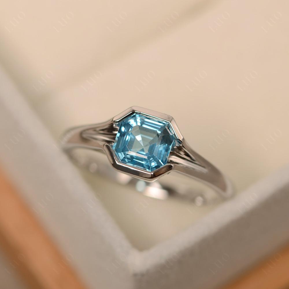Swiss Blue Topaz Bezel Solitaire Ring - LUO Jewelry 