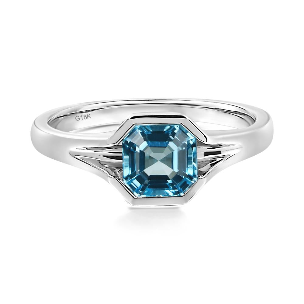Swiss Blue Topaz Bezel Solitaire Ring - LUO Jewelry #metal_18k white gold