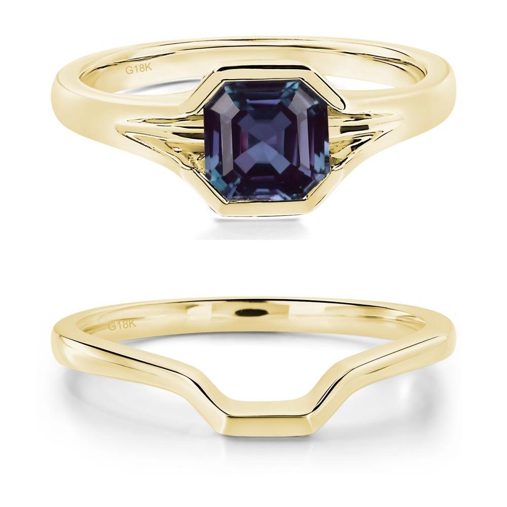 Asscher Cut Alexandrite Ring - LUO Jewelry #metal_18k yellow gold