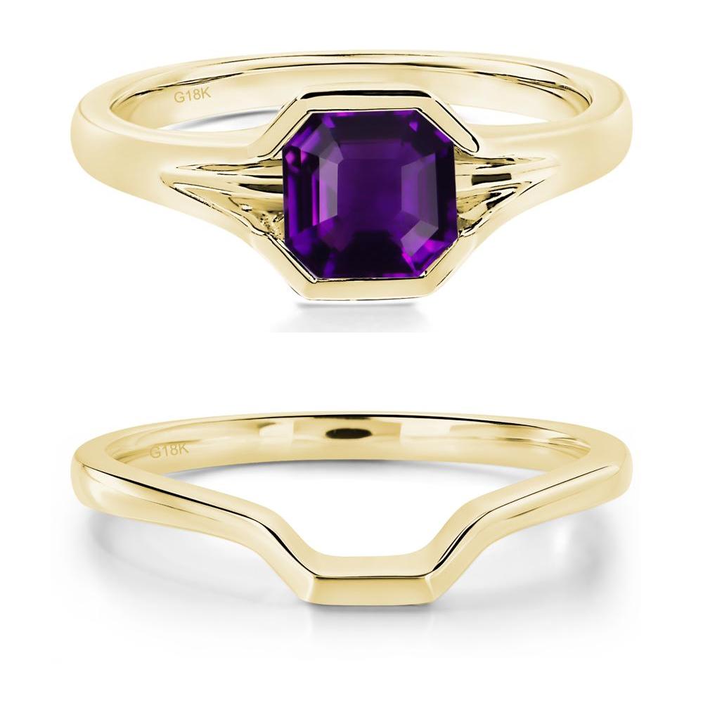 Amethyst Bezel Set Engagement Ring - LUO Jewelry #metal_18k yellow gold