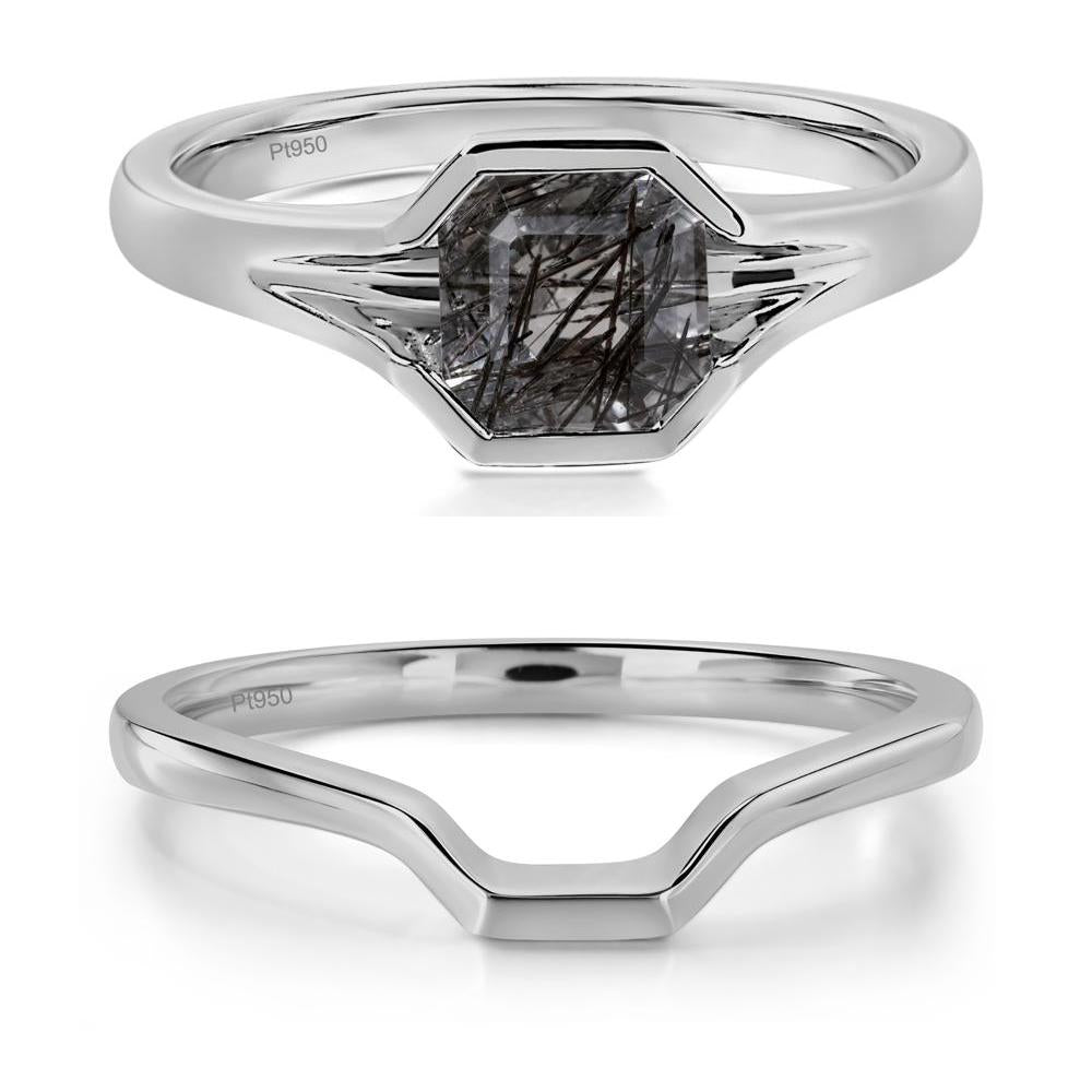 Black Rutilated Quartz Bezel Solitaire Ring - LUO Jewelry #metal_platinum