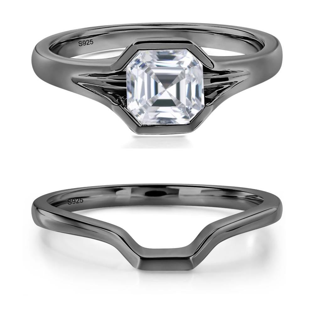Cubic Zirconia Bezel Engagement Ring - LUO Jewelry #metal_black finish sterling silver