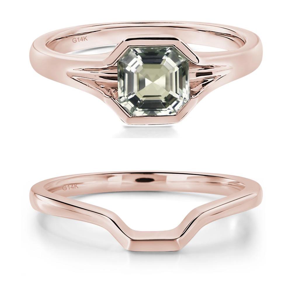 Green Amethyst Bezel Set Engagement Ring - LUO Jewelry #metal_14k rose gold