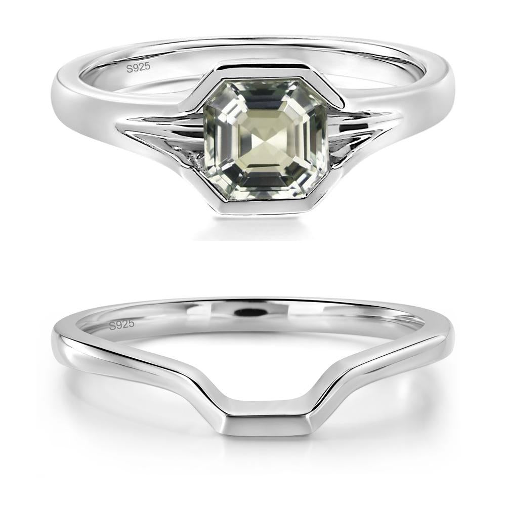 Green Amethyst Bezel Set Engagement Ring - LUO Jewelry #metal_sterling silver