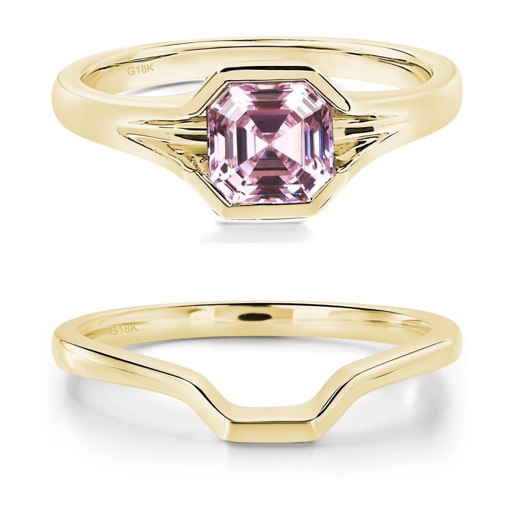 Pink Cubic Zirconia Bezel Engagement Ring - LUO Jewelry #metal_18k yellow gold