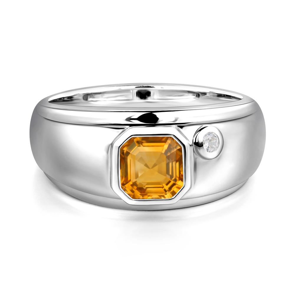 Asscher Cut Citrine Men's Ring - LUO Jewelry #metal_18k white gold