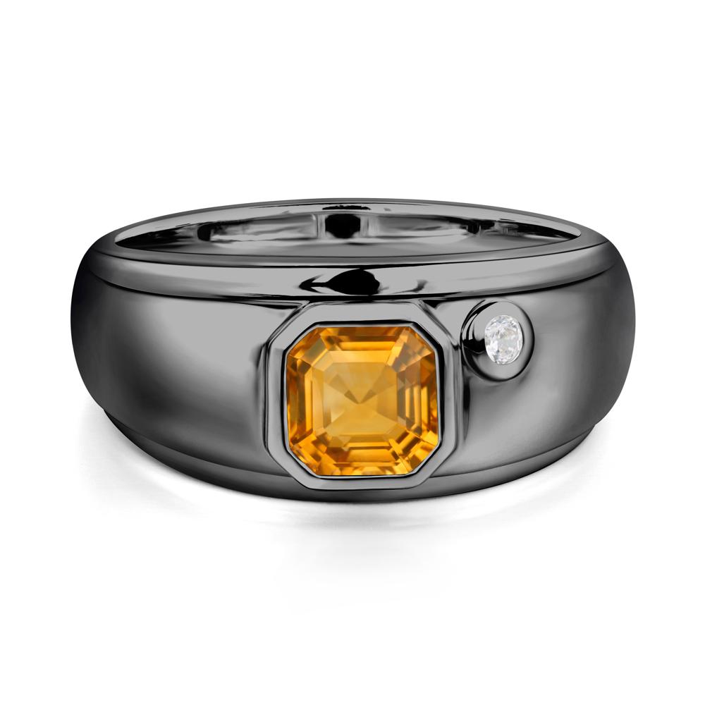 Asscher Cut Citrine Men's Ring - LUO Jewelry #metal_black finish sterling silver