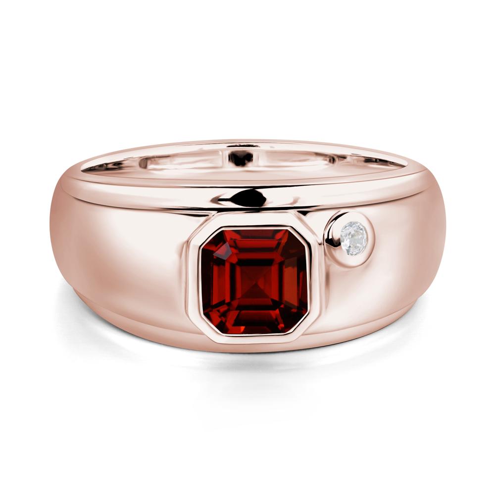 Asscher Cut Garnet Men's Ring - LUO Jewelry #metal_14k rose gold