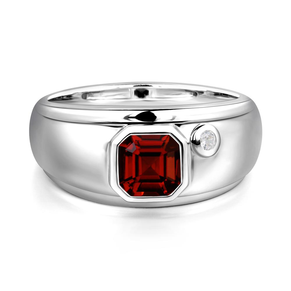 Asscher Cut Garnet Men's Ring - LUO Jewelry #metal_14k white gold