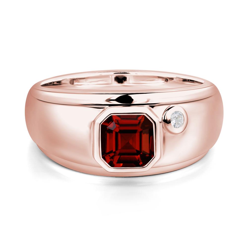 Asscher Cut Garnet Men's Ring - LUO Jewelry #metal_18k rose gold