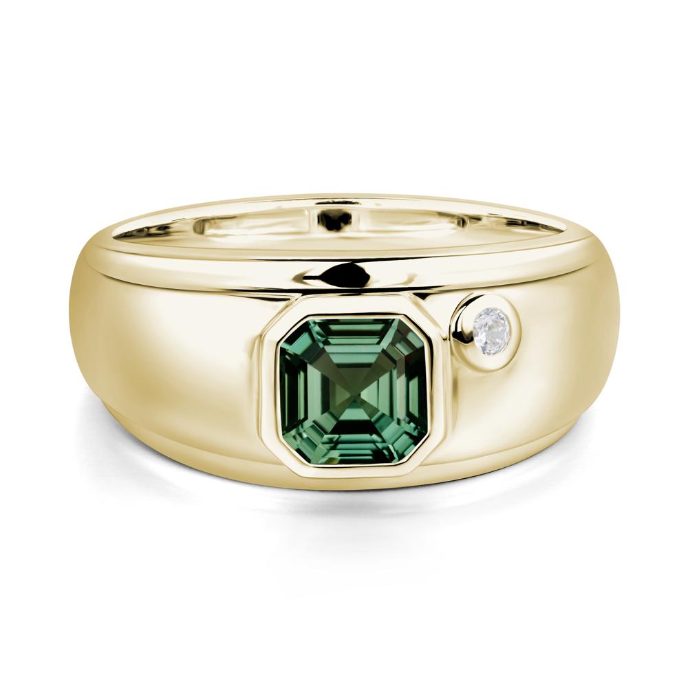 Asscher Cut Green Sapphire Men's Ring - LUO Jewelry #metal_14k yellow gold
