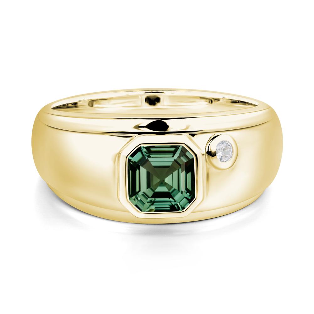 Asscher Cut Green Sapphire Men's Ring - LUO Jewelry #metal_18k yellow gold