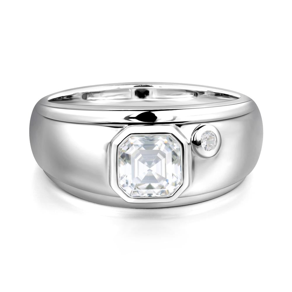 Asscher Cut Moissanite Men's Ring - LUO Jewelry #metal_14k white gold