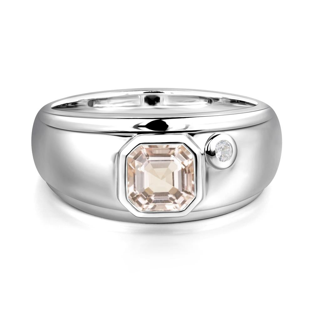 Asscher Cut Morganite Men's Ring - LUO Jewelry #metal_14k white gold