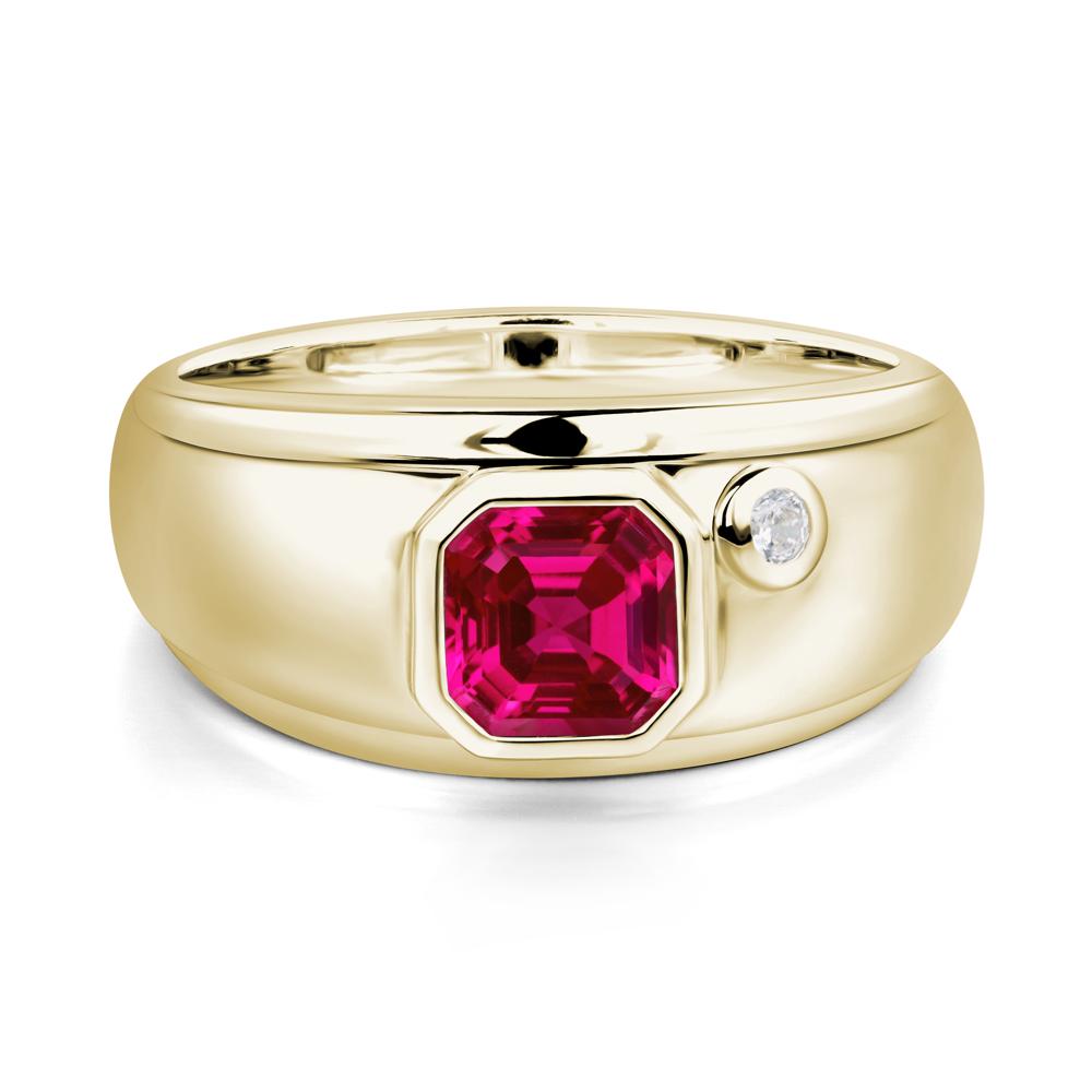 Asscher Cut Ruby Men's Ring - LUO Jewelry #metal_14k yellow gold