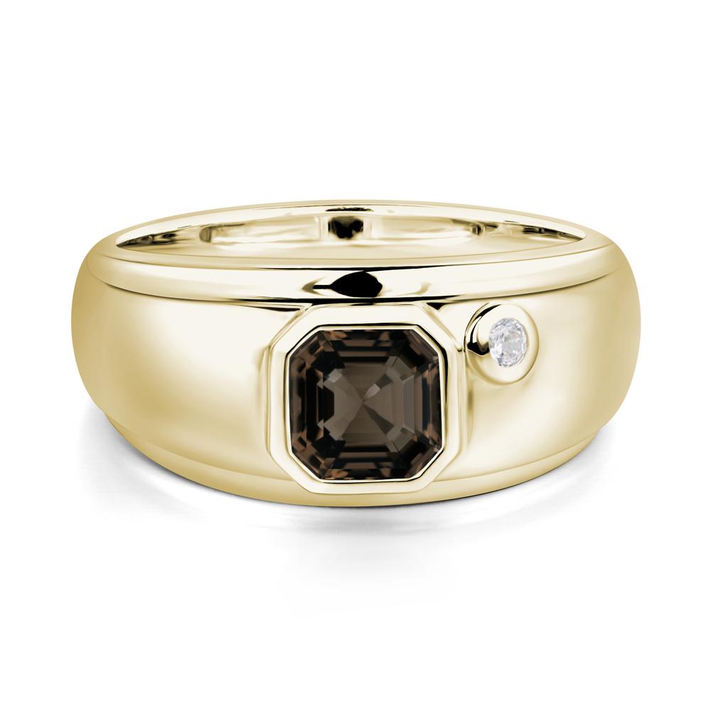 Asscher Cut Smoky Quartz Men's Ring - LUO Jewelry #metal_14k yellow gold