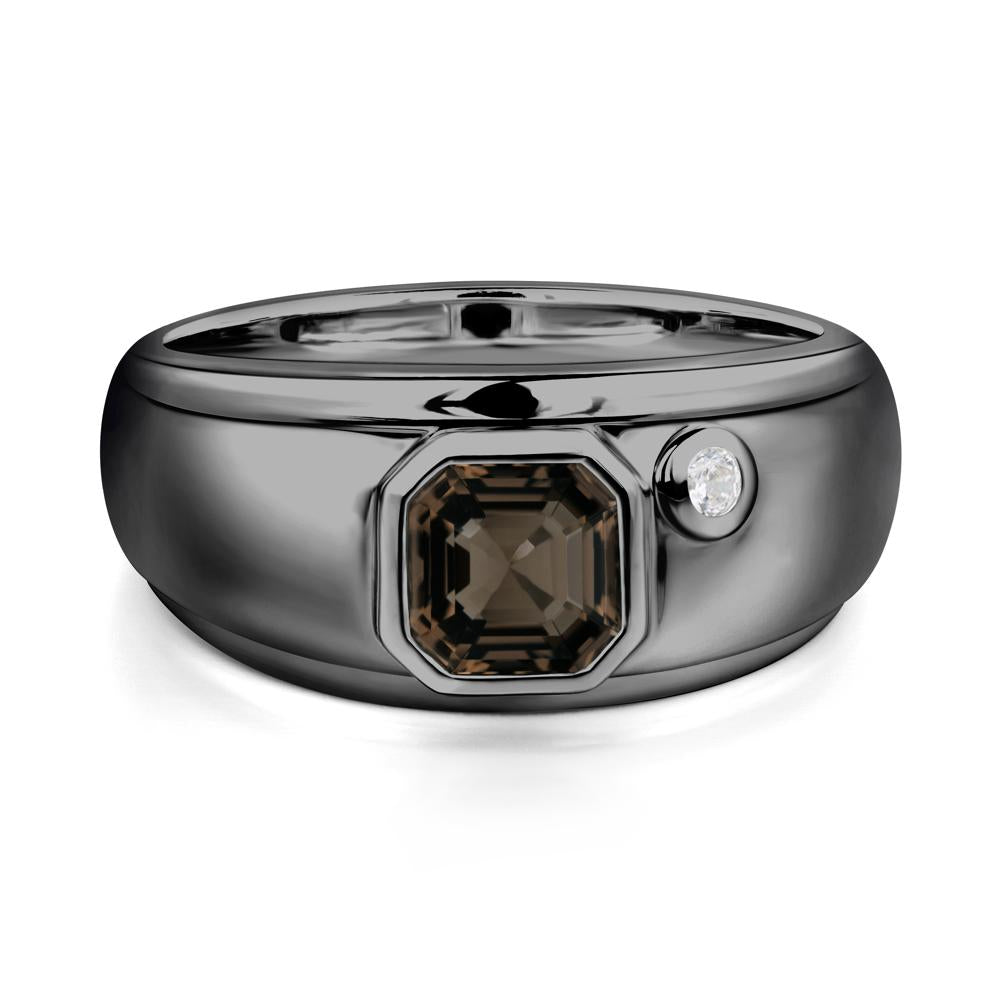 Asscher Cut Smoky Quartz Men's Ring - LUO Jewelry #metal_black finish sterling silver