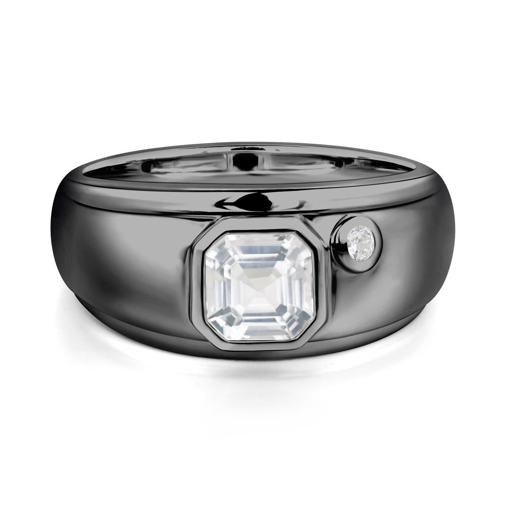 Asscher Cut White Topaz Men's Ring - LUO Jewelry #metal_black finish sterling silver