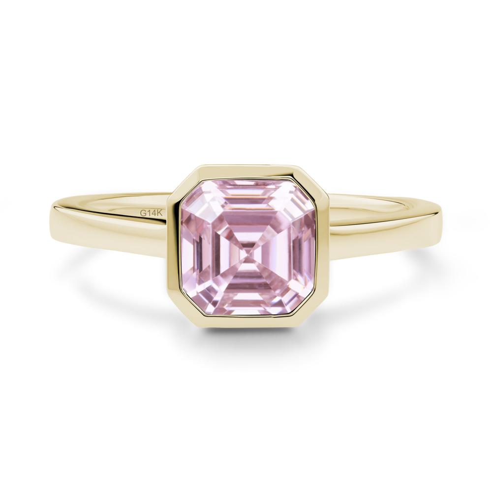 Pink Cubic Zirconia Asscher Bezel Ring - LUO Jewelry #metal_14k yellow gold