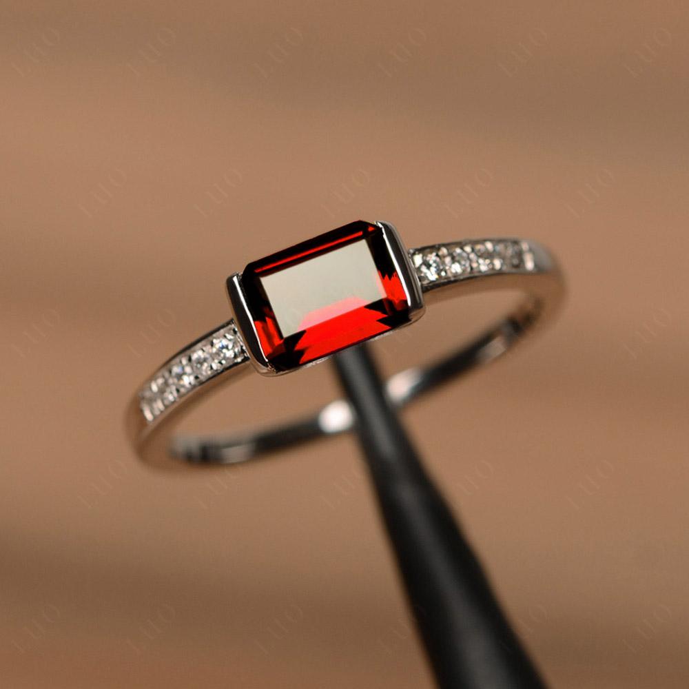 Garnet Half Bezel Emerald Cut Ring | LUO Jewelry