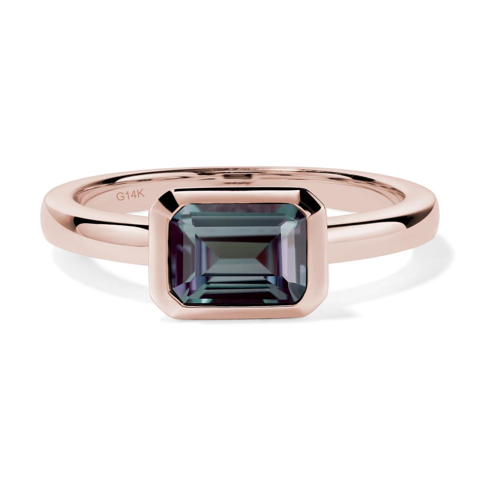 East West Emerald Cut Lab Grown Alexandrite Bezel Ring - LUO Jewelry #metal_14k rose gold