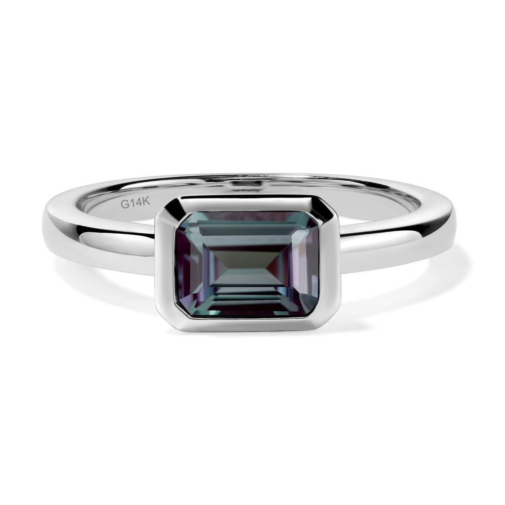 East West Emerald Cut Lab Grown Alexandrite Bezel Ring - LUO Jewelry #metal_14k white gold