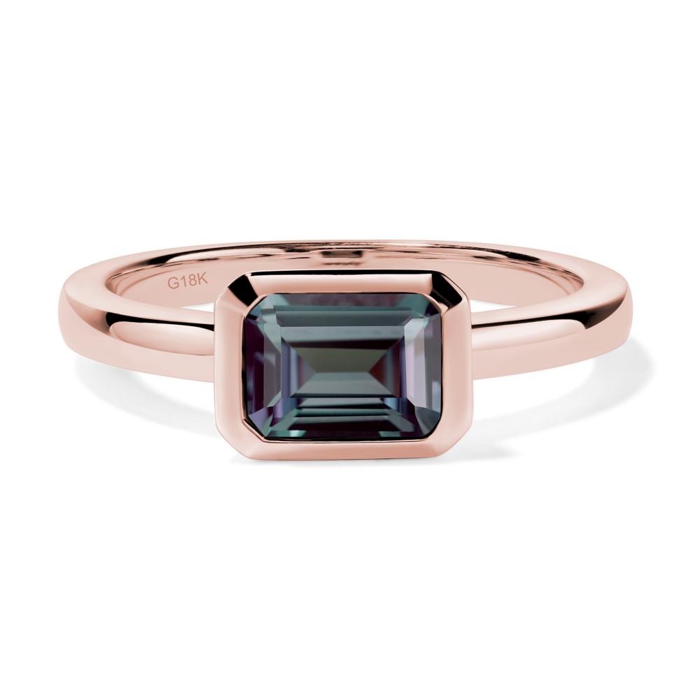 East West Emerald Cut Lab Grown Alexandrite Bezel Ring - LUO Jewelry #metal_18k rose gold