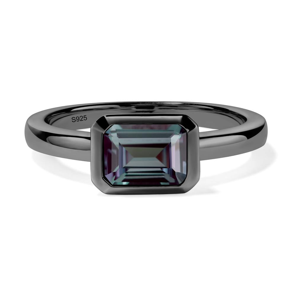 East West Emerald Cut Lab Grown Alexandrite Bezel Ring - LUO Jewelry #metal_black finish sterling silver