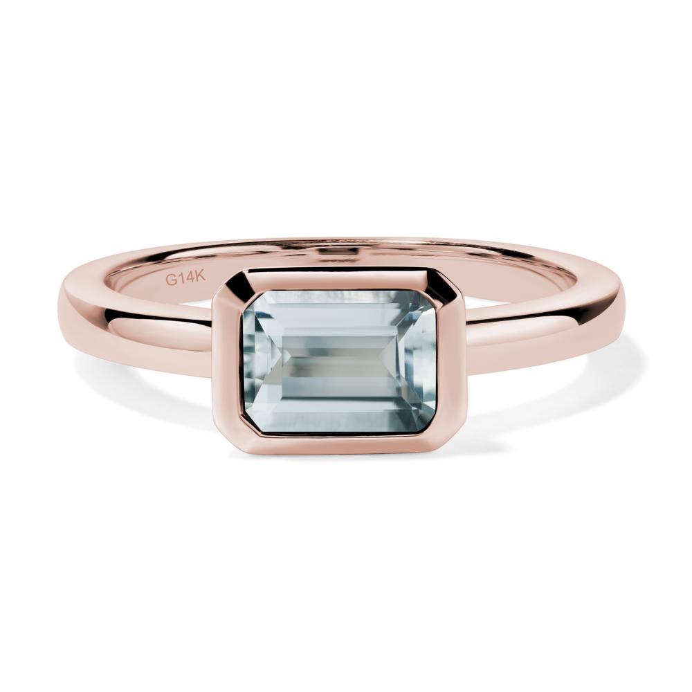East West Emerald Cut Aquamarine Bezel Ring - LUO Jewelry #metal_14k rose gold