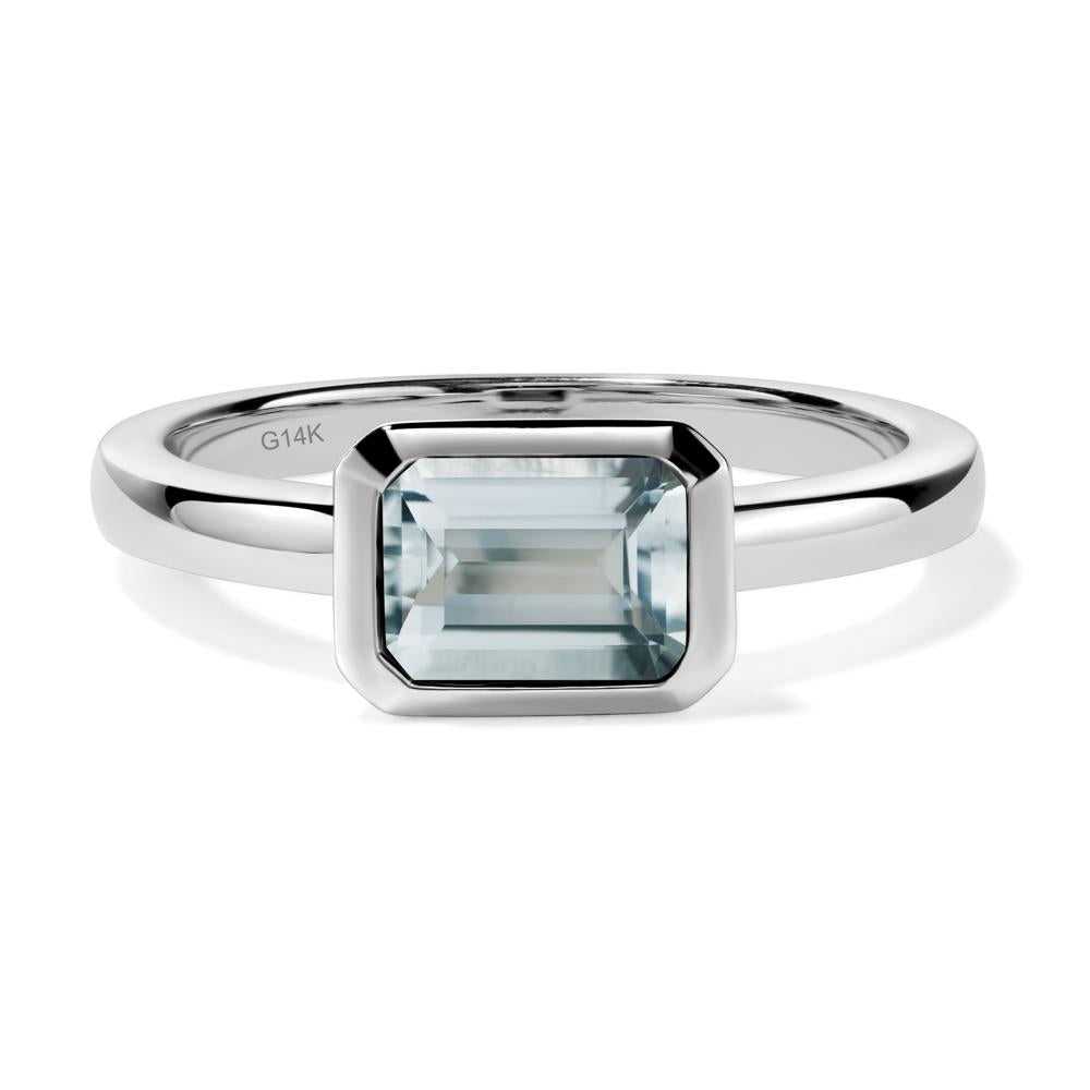 East West Emerald Cut Aquamarine Bezel Ring - LUO Jewelry #metal_14k white gold