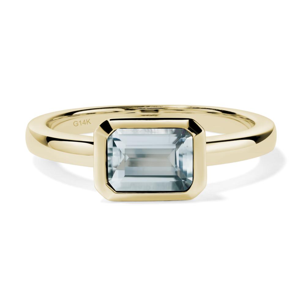 East West Emerald Cut Aquamarine Bezel Ring - LUO Jewelry #metal_14k yellow gold