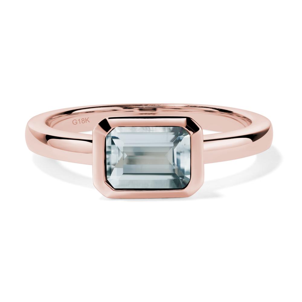 East West Emerald Cut Aquamarine Bezel Ring - LUO Jewelry #metal_18k rose gold