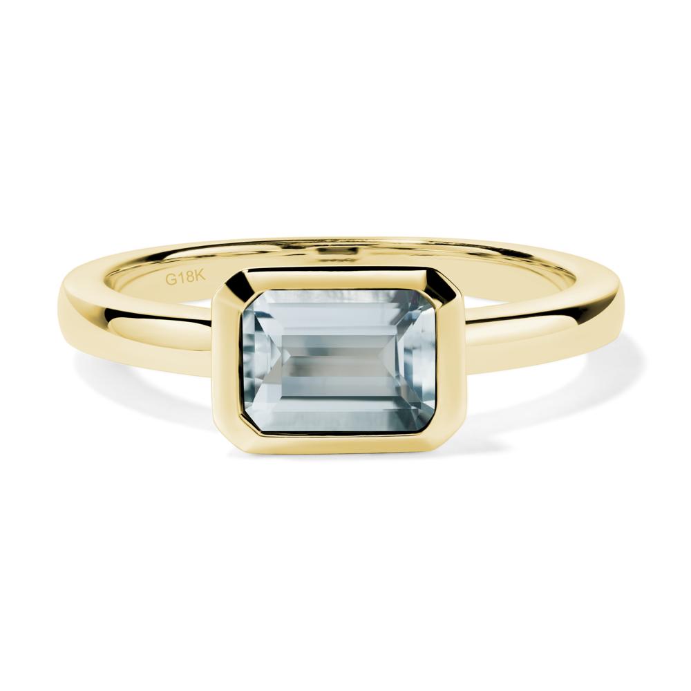 East West Emerald Cut Aquamarine Bezel Ring - LUO Jewelry #metal_18k yellow gold
