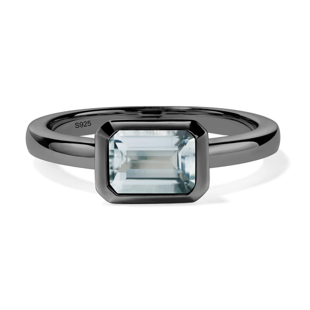 East West Emerald Cut Aquamarine Bezel Ring - LUO Jewelry #metal_black finish sterling silver