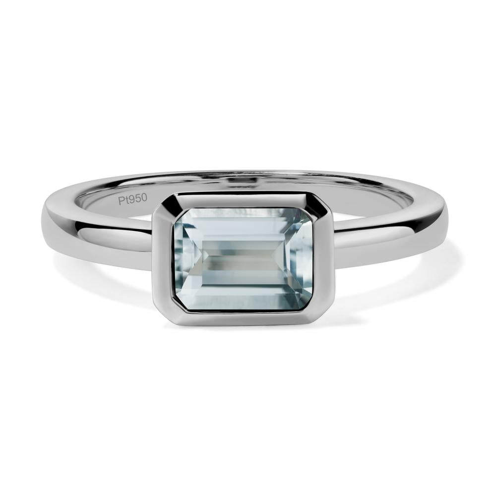 East West Emerald Cut Aquamarine Bezel Ring - LUO Jewelry #metal_platinum