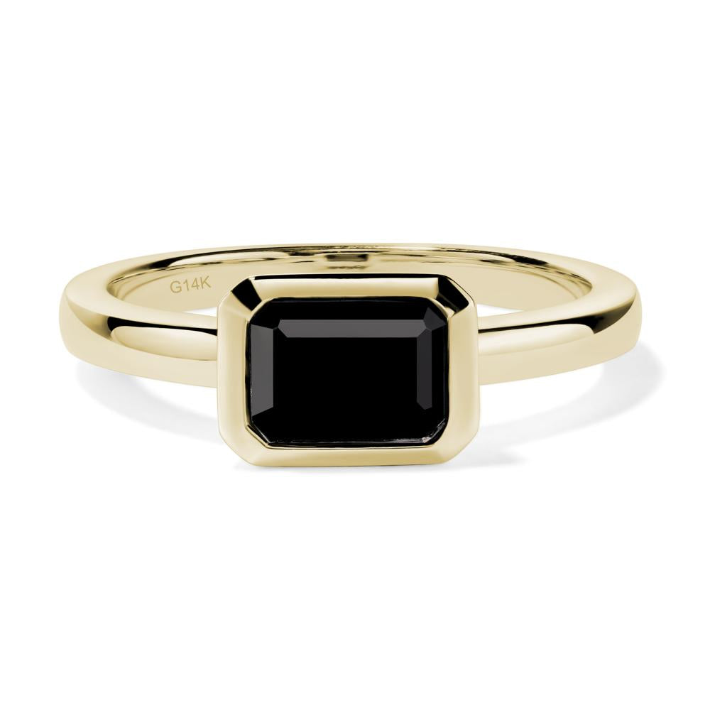 East West Emerald Cut Black Stone Bezel Ring - LUO Jewelry #metal_14k yellow gold