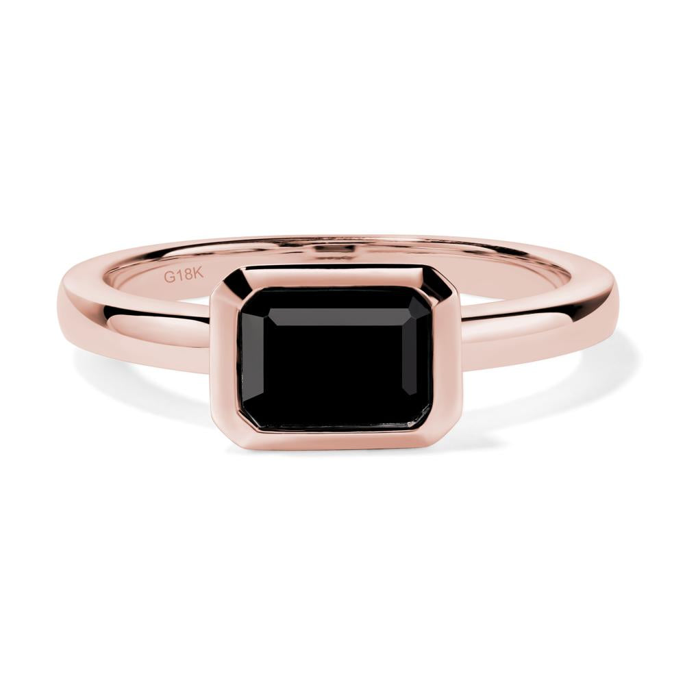 East West Emerald Cut Black Stone Bezel Ring - LUO Jewelry #metal_18k rose gold