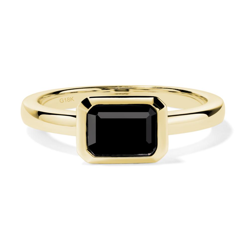 East West Emerald Cut Black Stone Bezel Ring - LUO Jewelry #metal_18k yellow gold