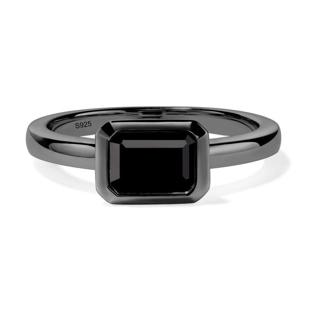 East West Emerald Cut Black Stone Bezel Ring - LUO Jewelry #metal_black finish sterling silver