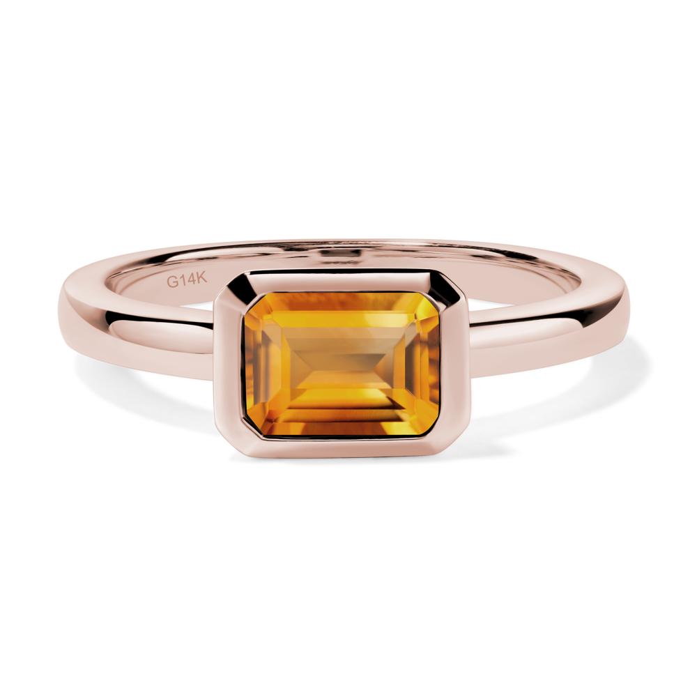 East West Emerald Cut Citrine Bezel Ring - LUO Jewelry #metal_14k rose gold