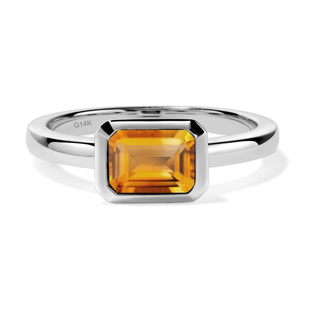 East West Emerald Cut Citrine Bezel Ring - LUO Jewelry #metal_14k white gold