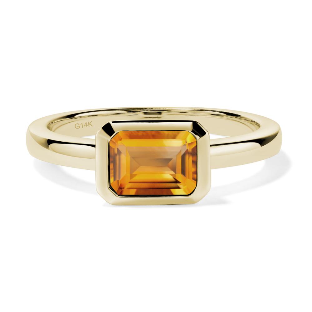East West Emerald Cut Citrine Bezel Ring - LUO Jewelry #metal_14k yellow gold