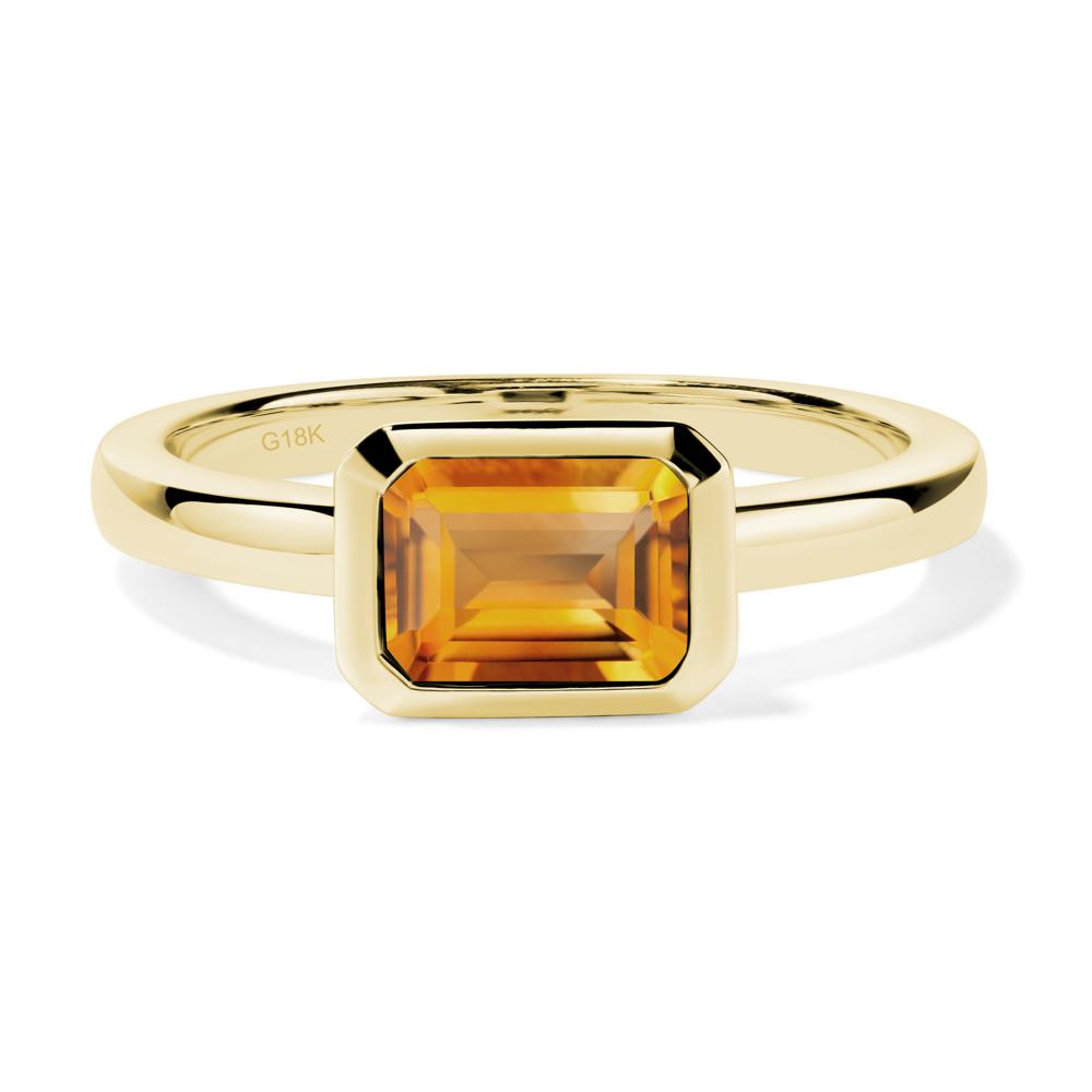 East West Emerald Cut Citrine Bezel Ring - LUO Jewelry #metal_18k yellow gold