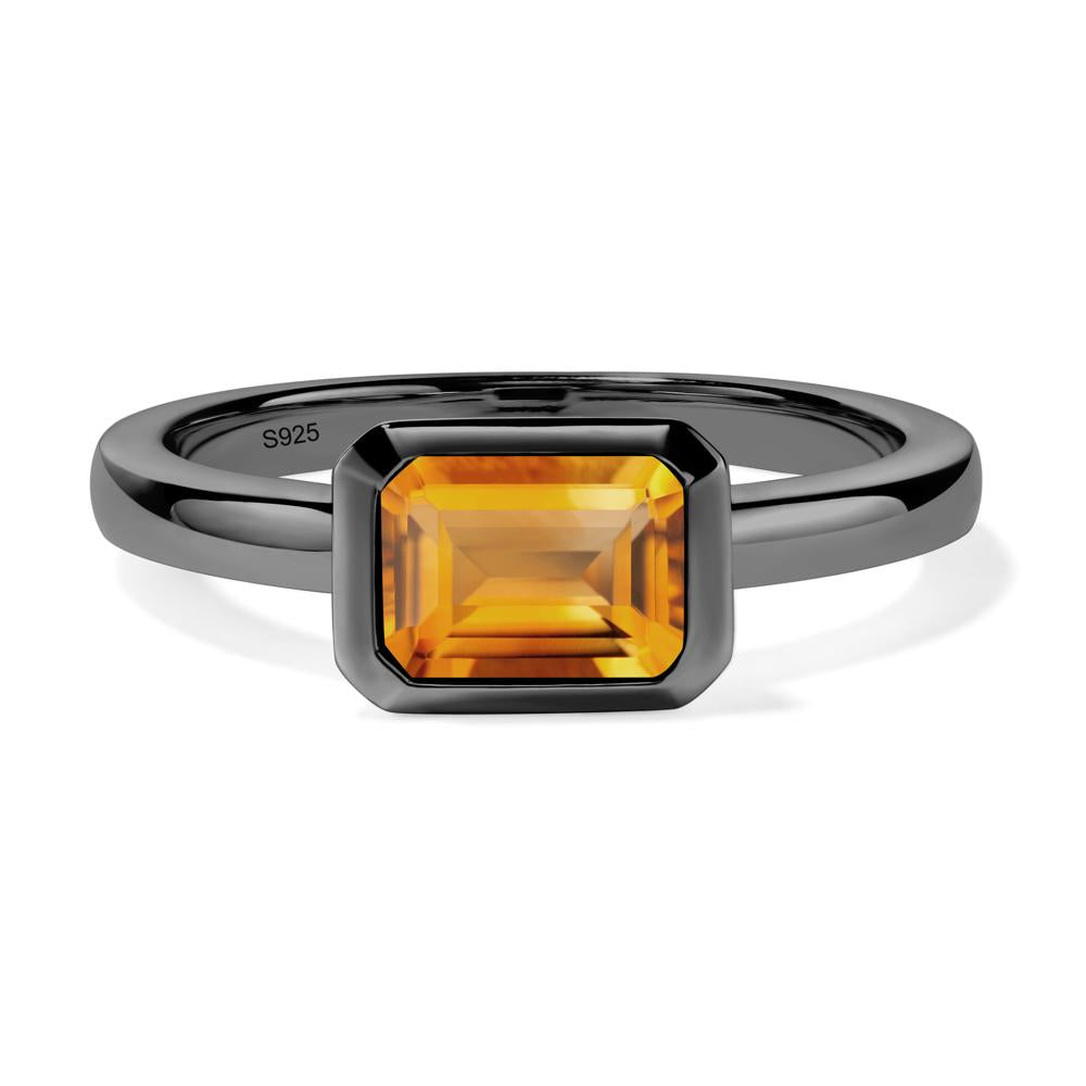 East West Emerald Cut Citrine Bezel Ring - LUO Jewelry #metal_black finish sterling silver