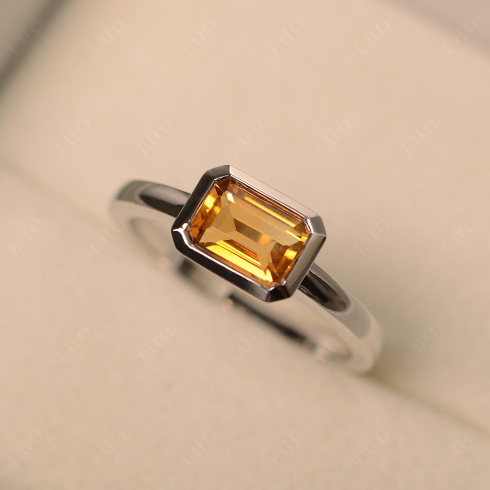 East West Emerald Cut Citrine Bezel Ring - LUO Jewelry